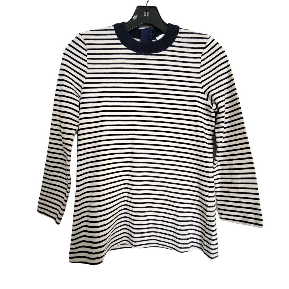 A.L.C. Crew Neck Striped 3/4 Sleeve Exposed Zipper Back Textured Knit Thick Top